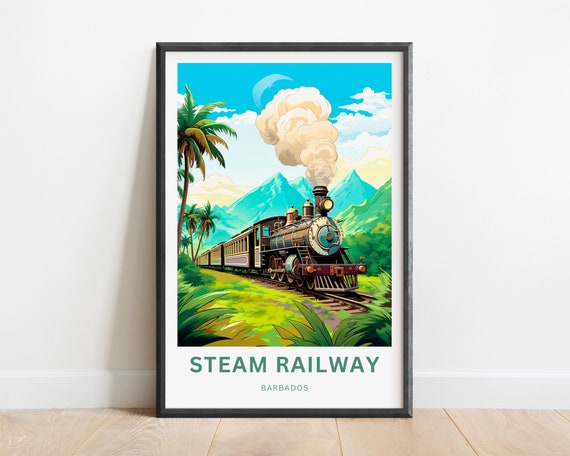 Steam Railway Travel Print Barbados Poster Wall Art Framed Present Gift Caribbean