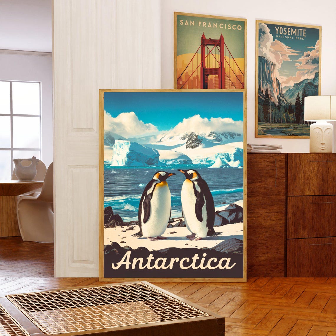 Antarctica Penguins Iceberg Shore Script Lettering Travel Poster - Image 5