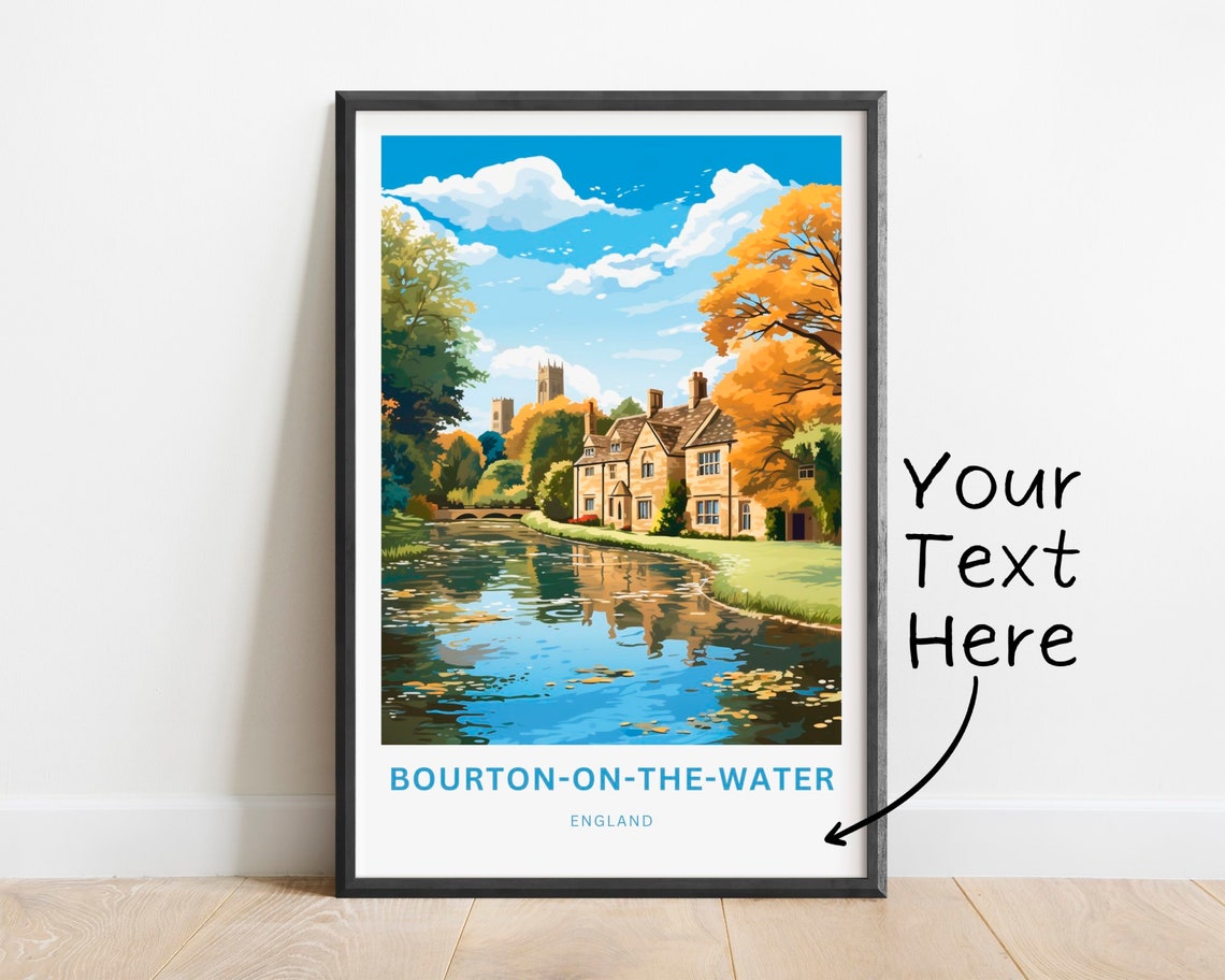 Personalized Bourton on the Water Cotswolds Travel Poster with Text