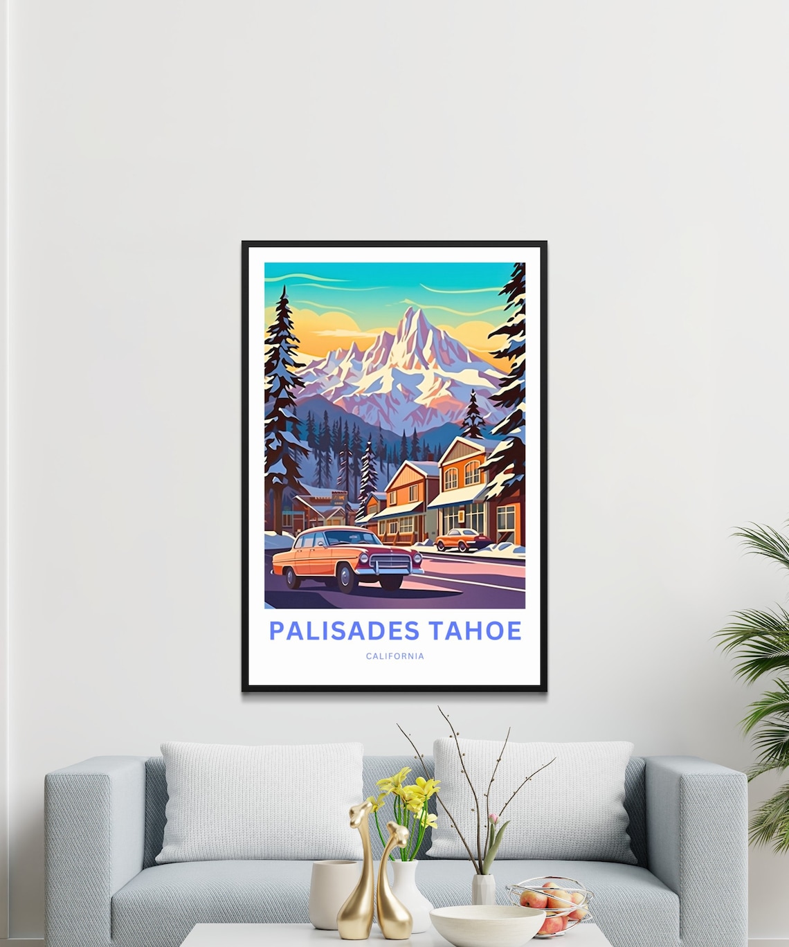 Palisades Tahoe Retro Village Street Classic Car Snowy Ski Poster - Image 3