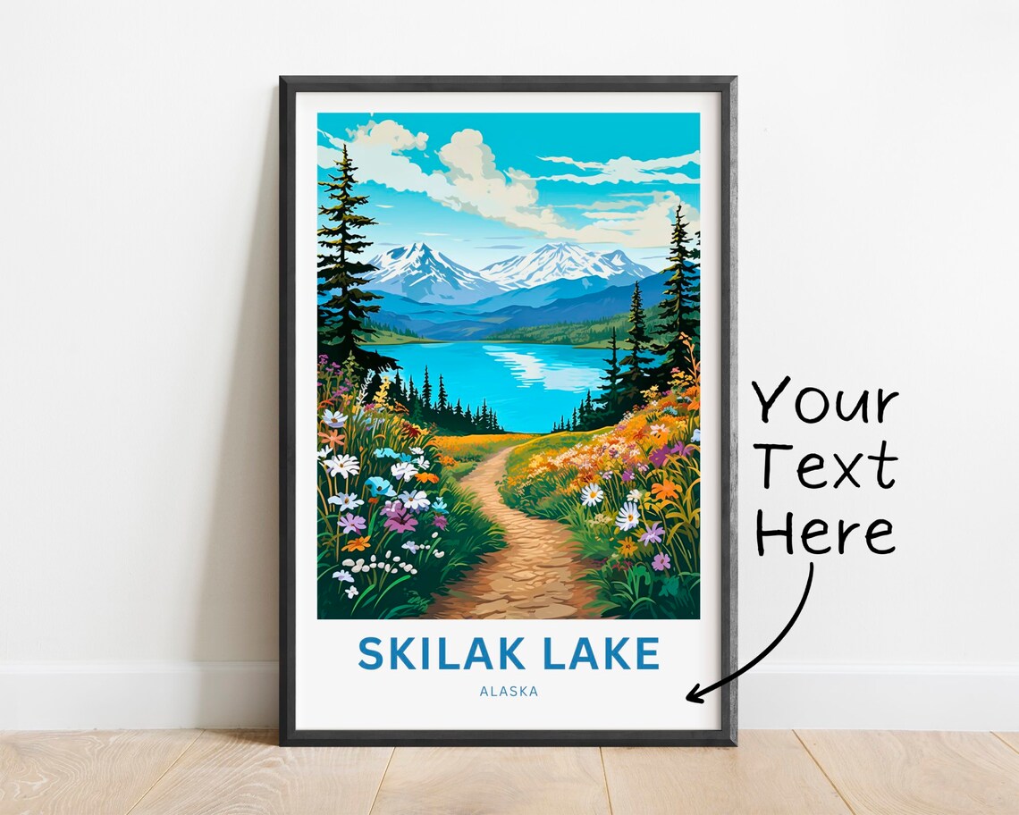 Personalized Skilak Lake Alaska Wildflower Trail Turquoise Poster