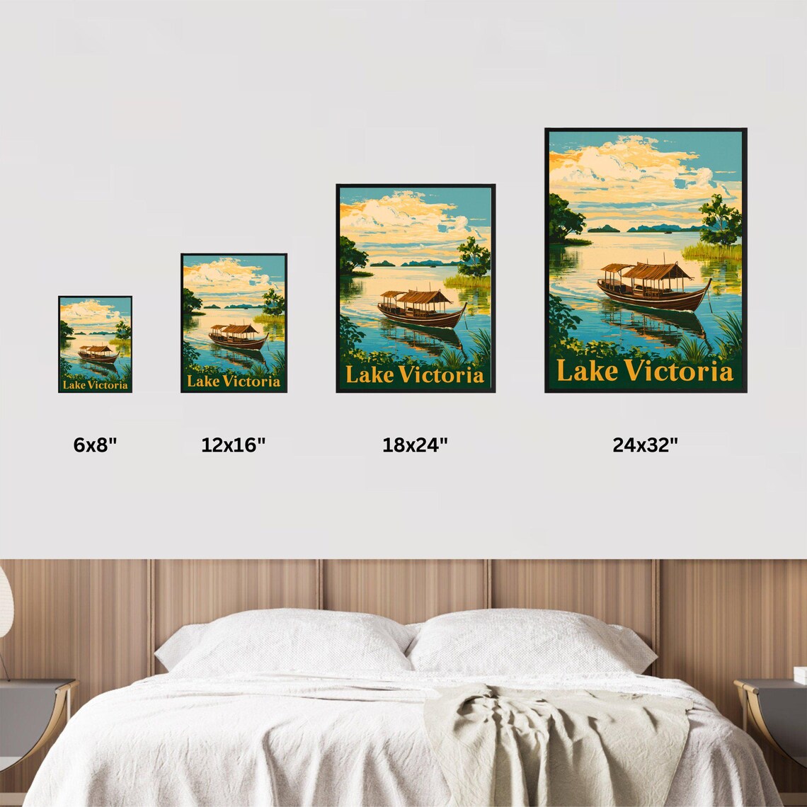 Lake Victoria Africa Thatched Boat Sunset Calm Water Travel Poster - Image 2