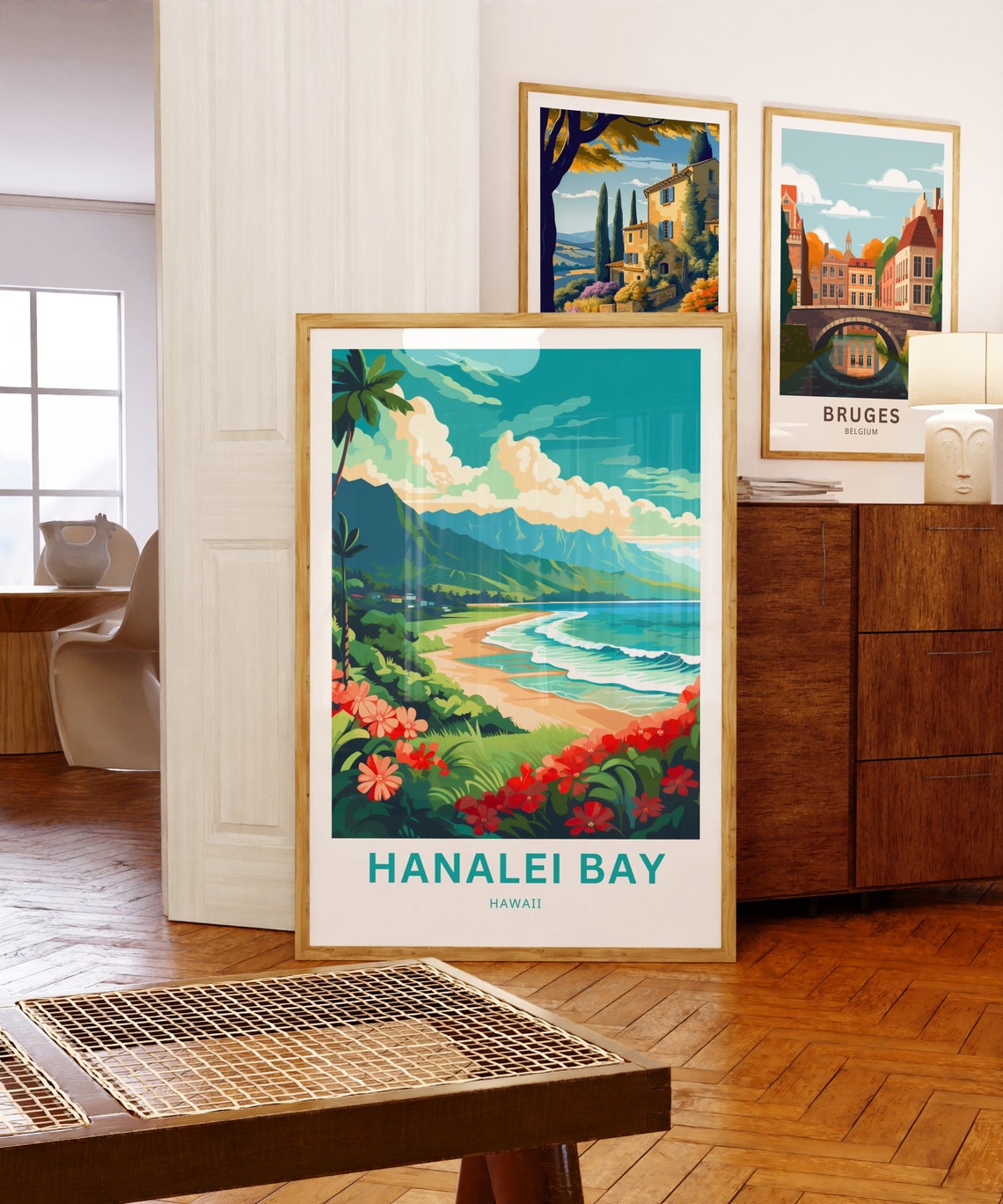 Personalized Hanalei Bay Hawaii Beach Custom Text Travel Poster - Image 5