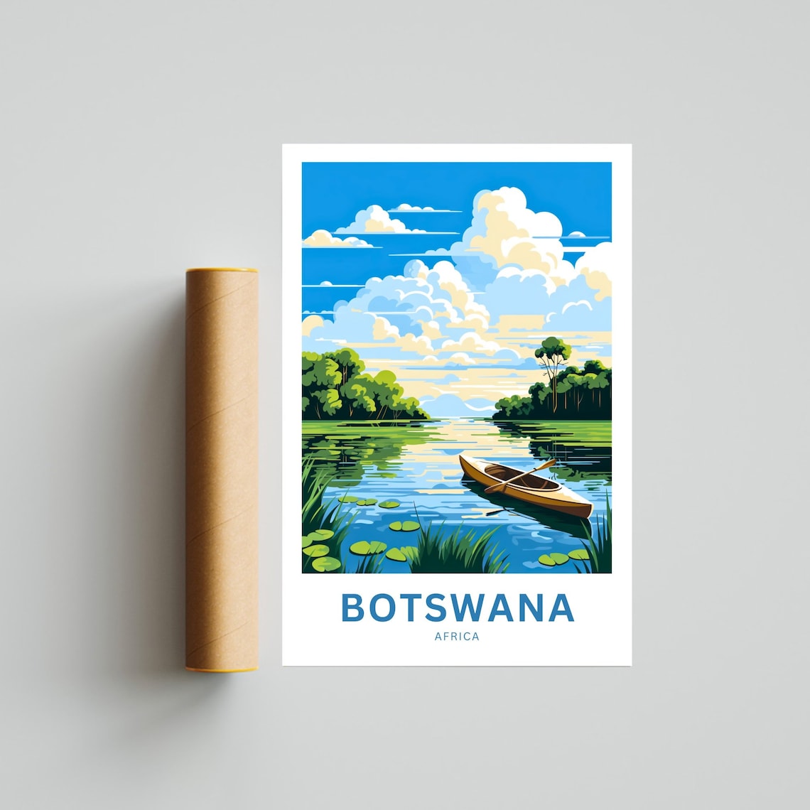 Botswana Africa Personalized Canoe River Safari Travel Poster - Image 4
