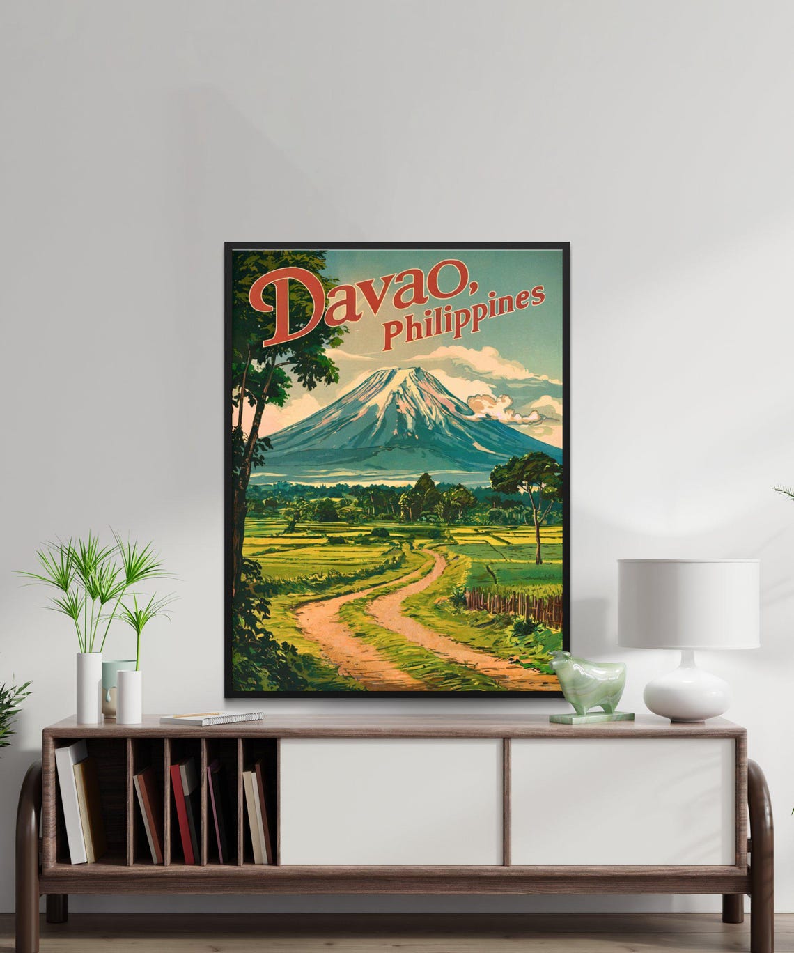 Davao Philippines Vintage Script Volcano Countryside Road Poster - Image 4
