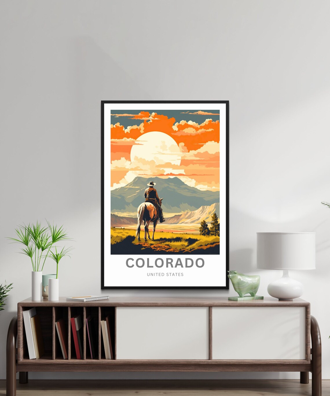 Colorado Cowboy Horseback Sunset Mountain Valley Golden Travel Poster - Image 3