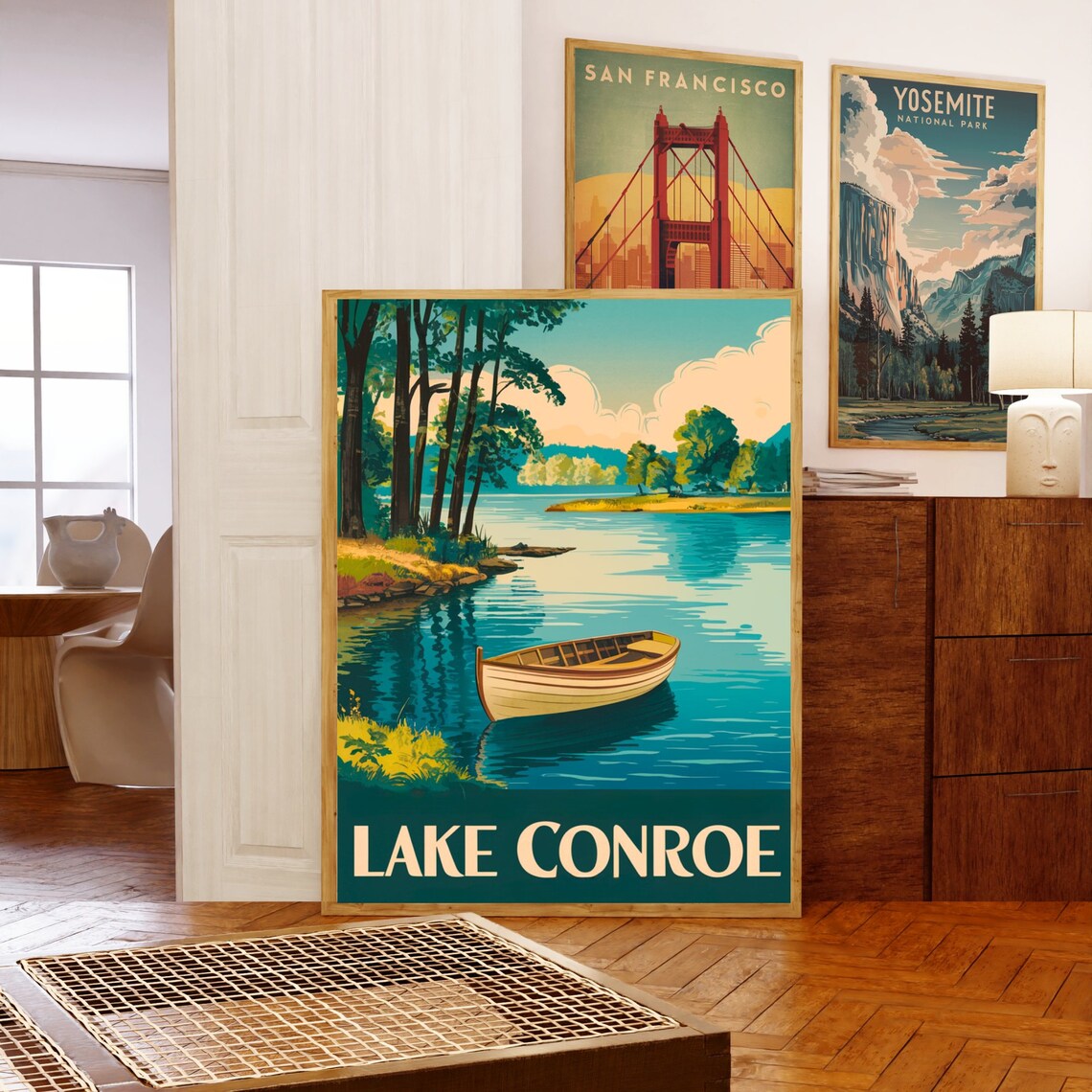 Lake Conroe Texas Vintage Canoe Pine Shoreline Travel Poster - Image 5