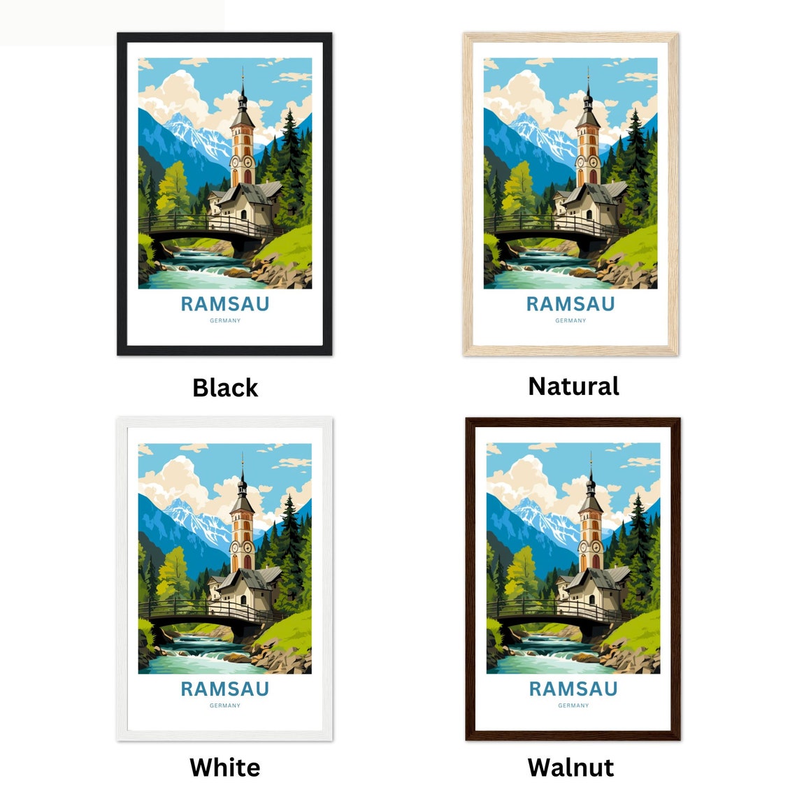 Ramsau Germany Alpine Church River Bridge Personalized Travel Poster - Image 2