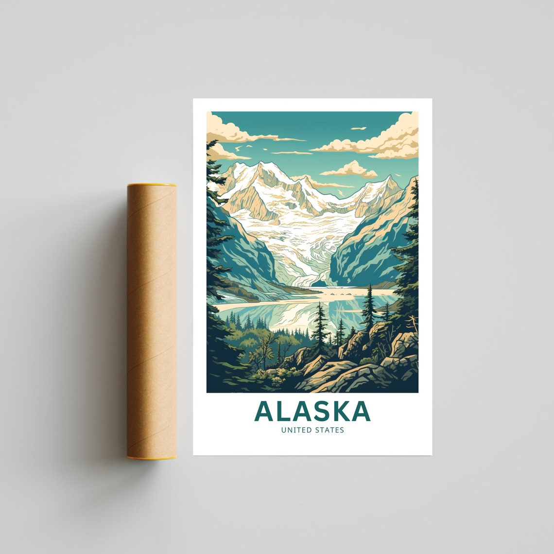 Personalized Alaska Glacier Lake Evergreen Travel Art Poster - Image 4