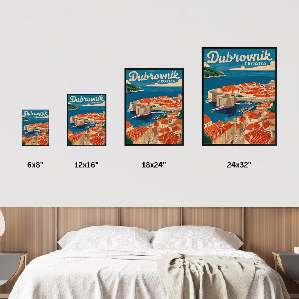 Dubrovnik Croatia Old Town Walls Red Roofs Vintage Travel Poster - Image 3