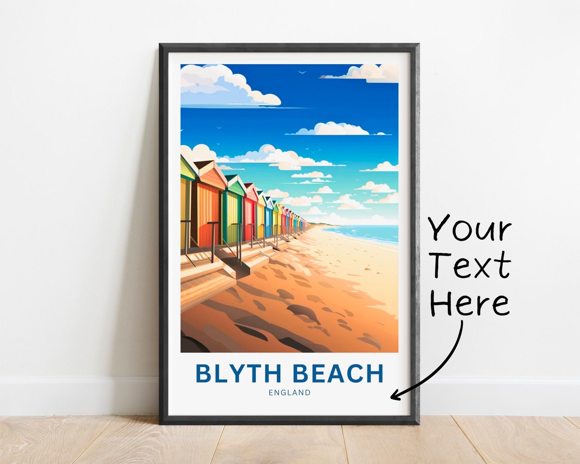 Blyth Beach Colorful Beach Huts England Seaside Travel Art Poster
