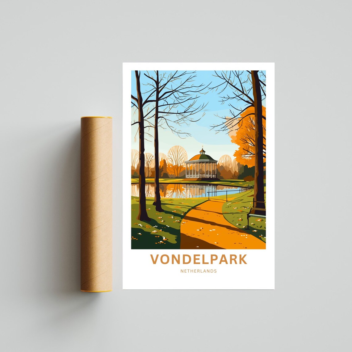 Vondelpark Netherlands Autumn Trees Lakeside Pavilion Travel Poster - Image 2