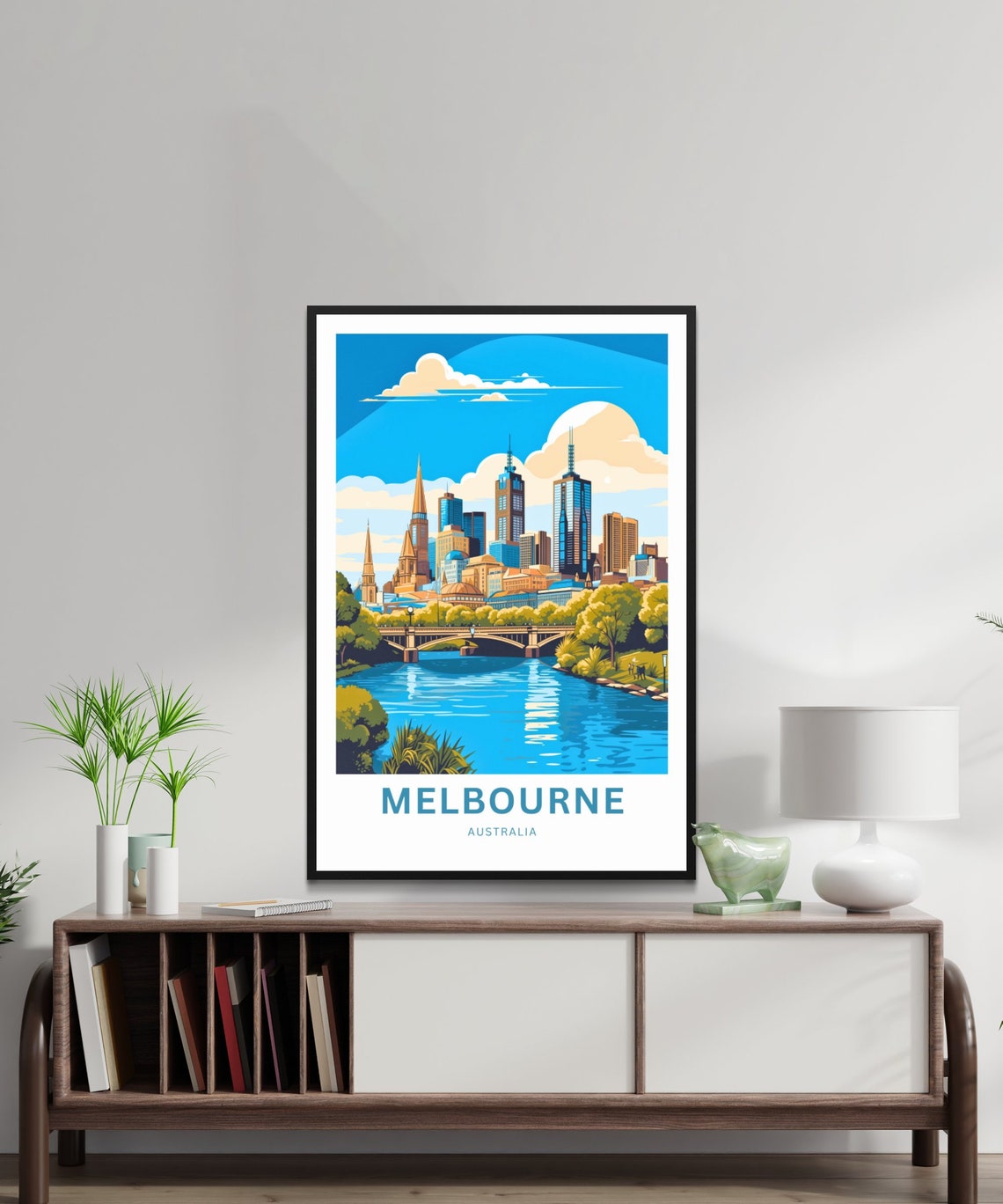 Melbourne Australia City Skyline River Bridge Parkland Travel Poster - Image 2