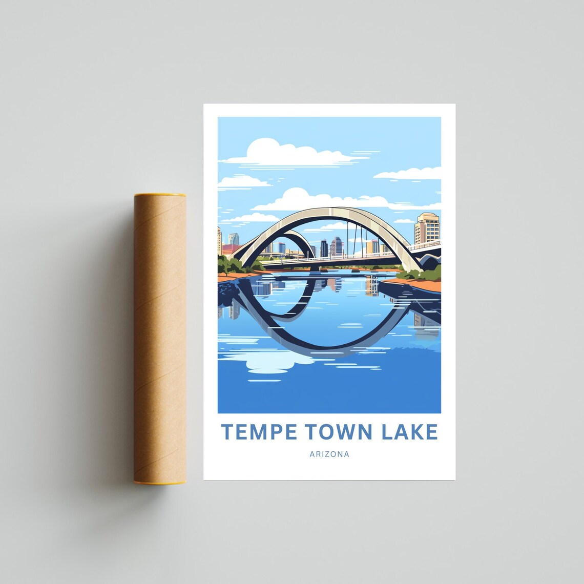 Tempe Town Lake Arizona Twin Bridges Reflection Travel Poster - Image 4