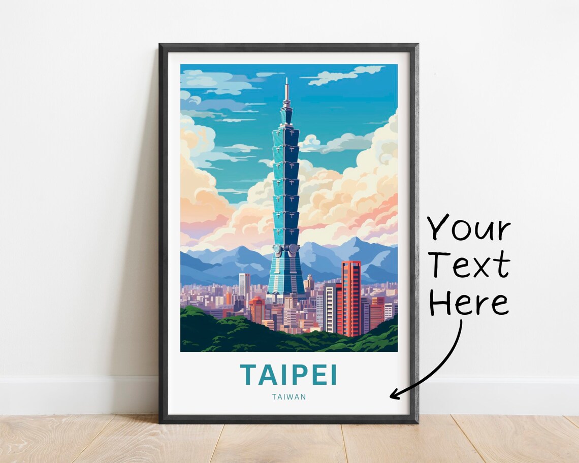Taipei Taiwan Travel Poster Taipei 101 Skyscraper City Skyline Art