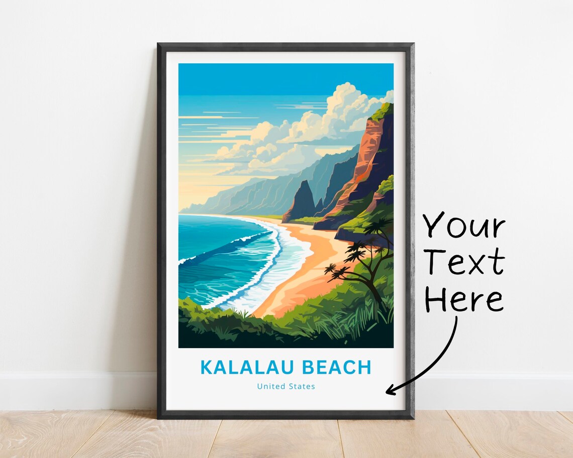 Kalalau Beach United States Red Cliffs Beach Cove Travel Poster