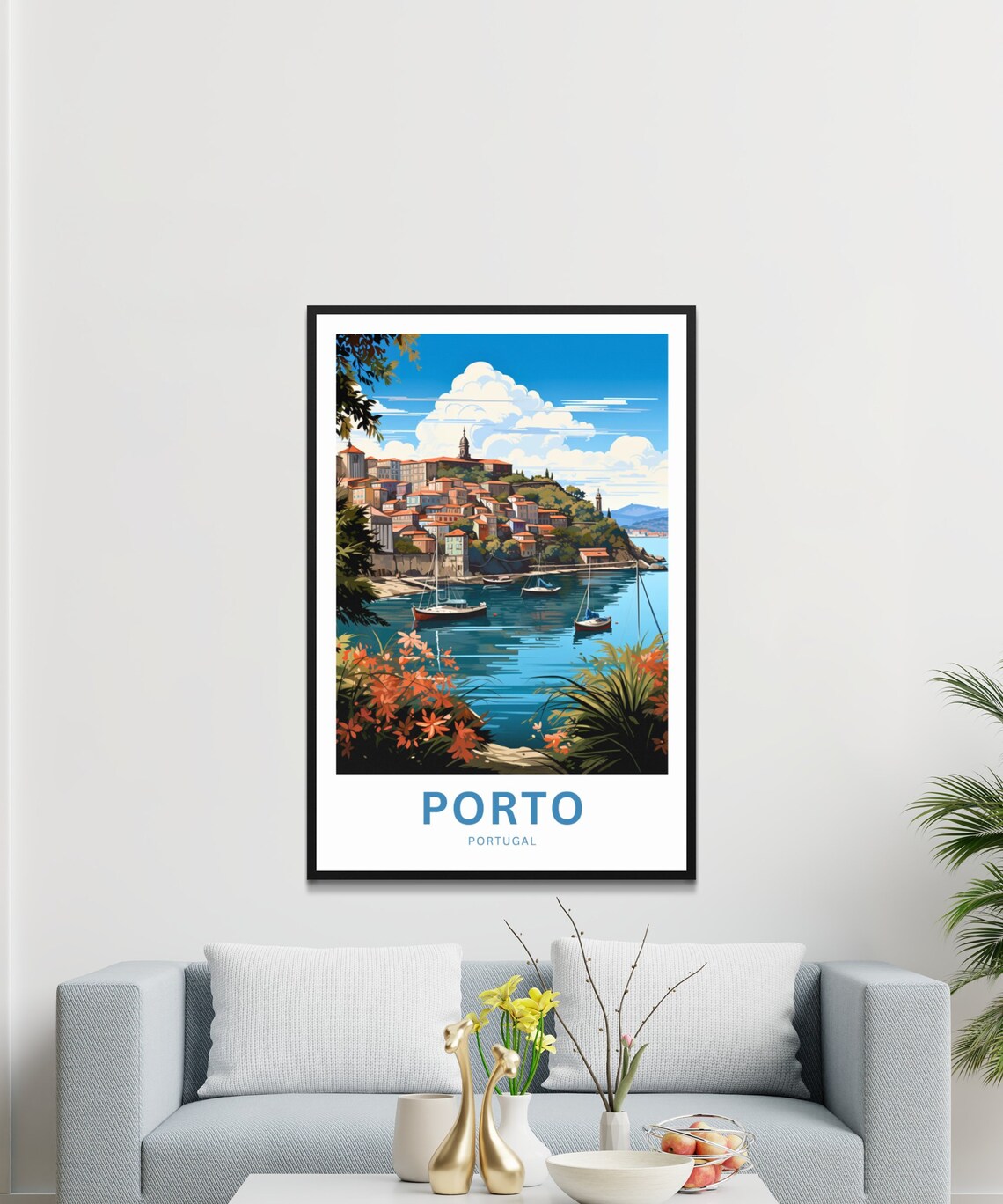 Personalized Porto Portugal Harbor Sailboats Flower View Poster - Image 3