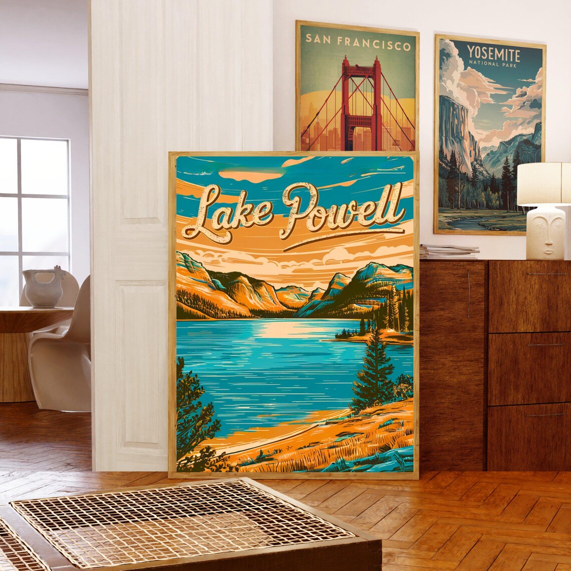 Lake Powell Vintage Golden Sunset Desert Lake View Travel Poster - Image 3