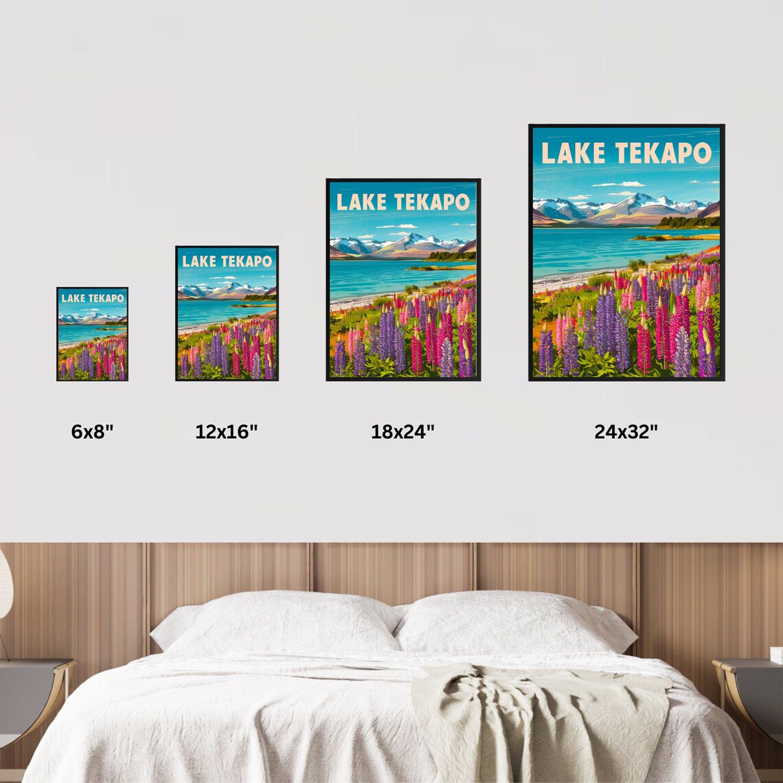 Lake Tekapo Lupine Flowers Turquoise Lake Snowy Peak Travel Poster - Image 4