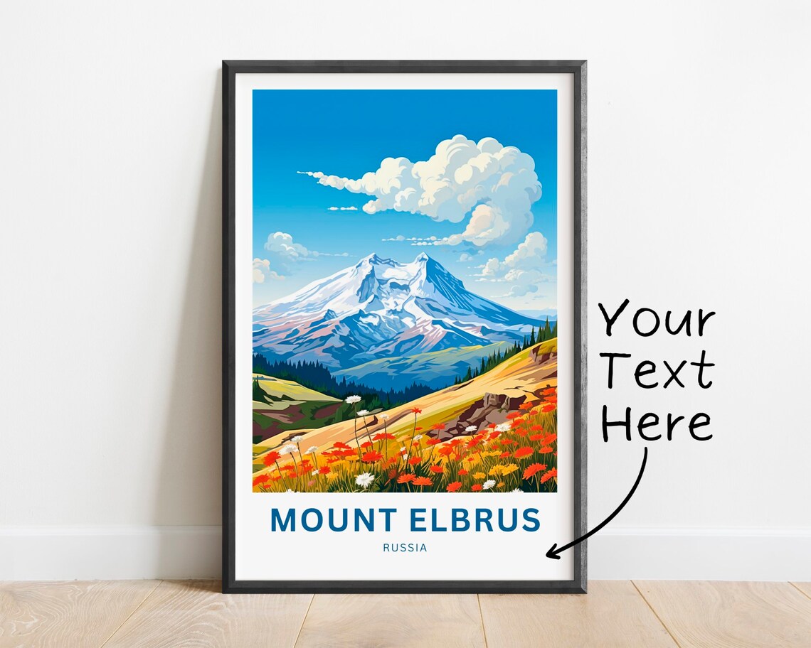 Mount Elbrus Russia Personalized Wildflower Meadow Peak Travel Poster