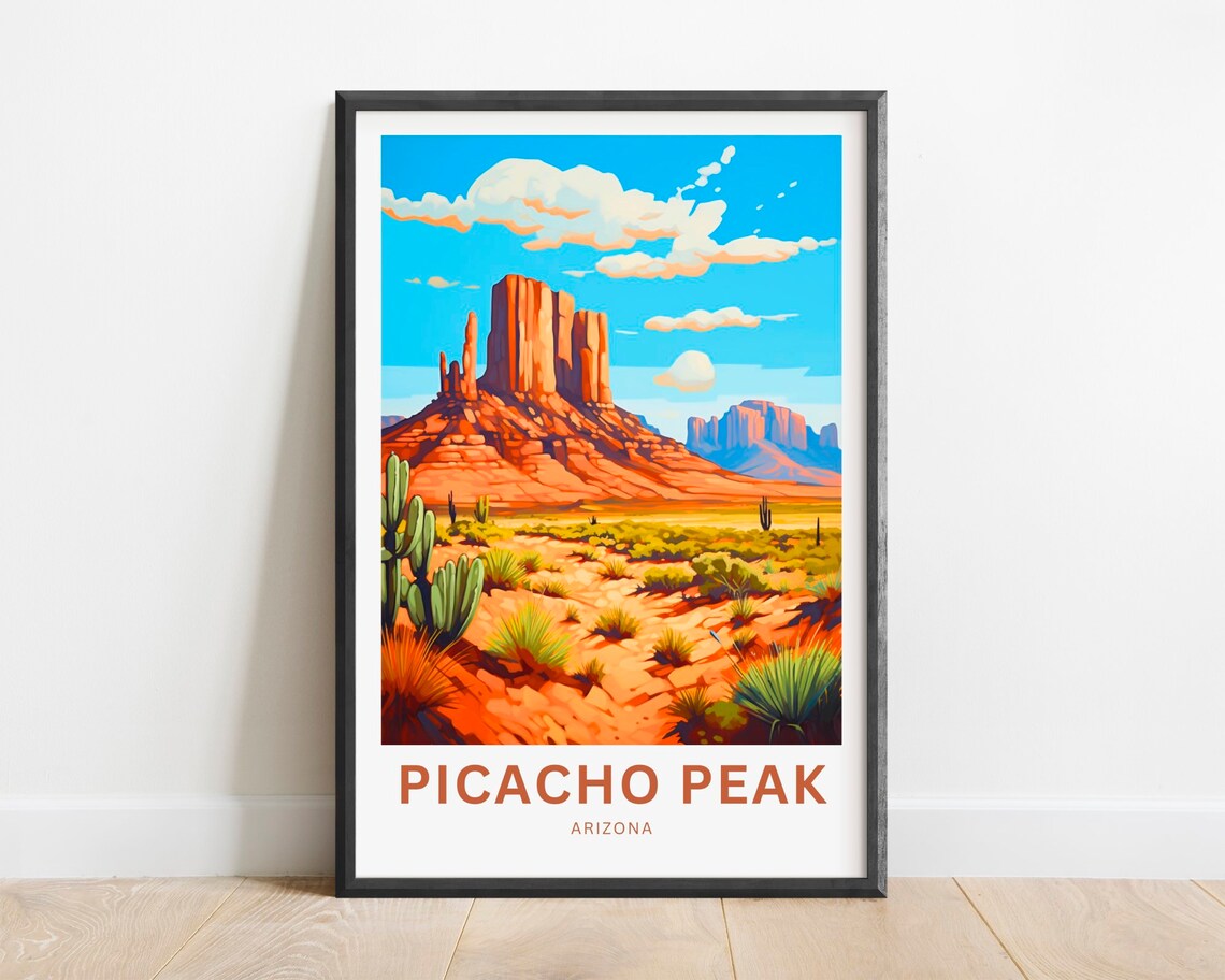 Picacho Peak Arizona Desert Red Rock Butte Cactus Travel Poster
