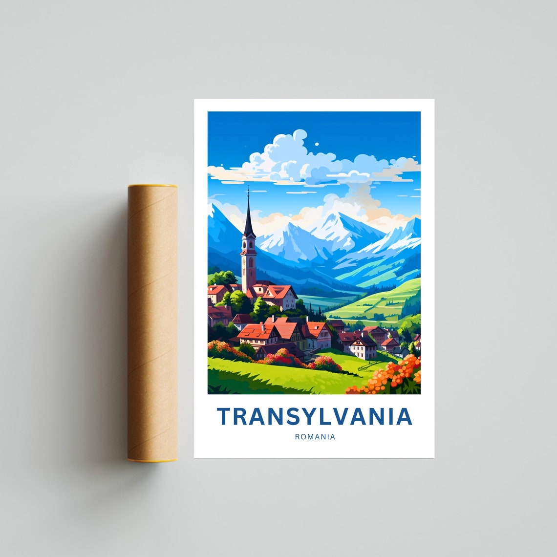 Transylvania Romania Snow Peak Village Personalized Travel Poster - Image 4
