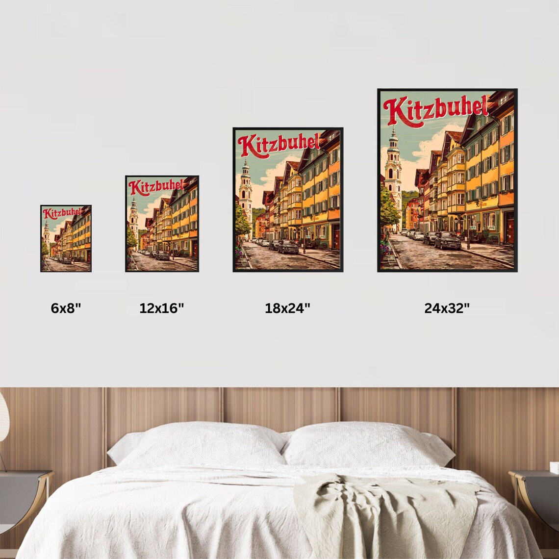 Kitzbuhel Austria Retro Alpine Town Poster Old Street and Church View - Image 3