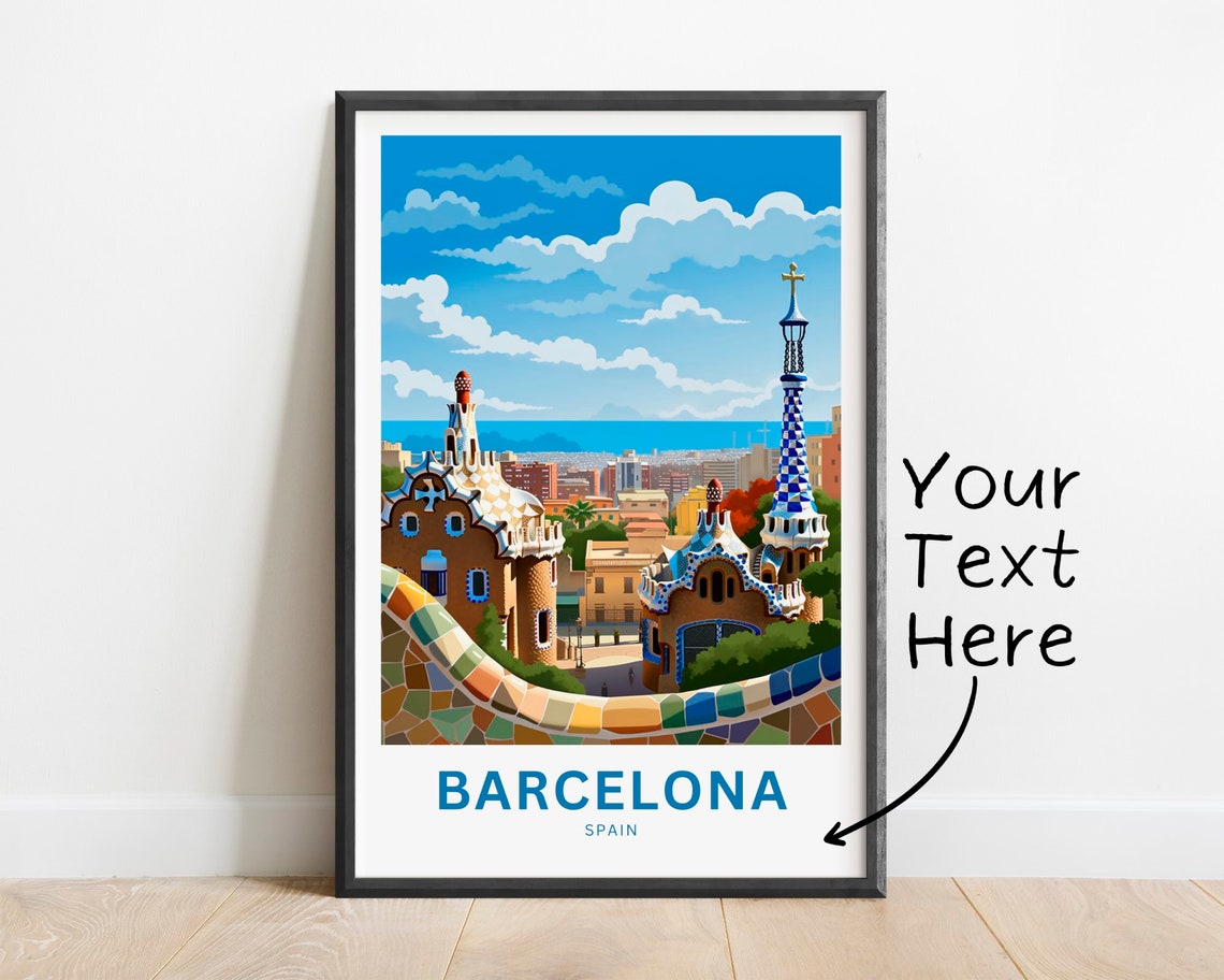 Personalized Barcelona Park Guell Mosaic Towers City View Poster