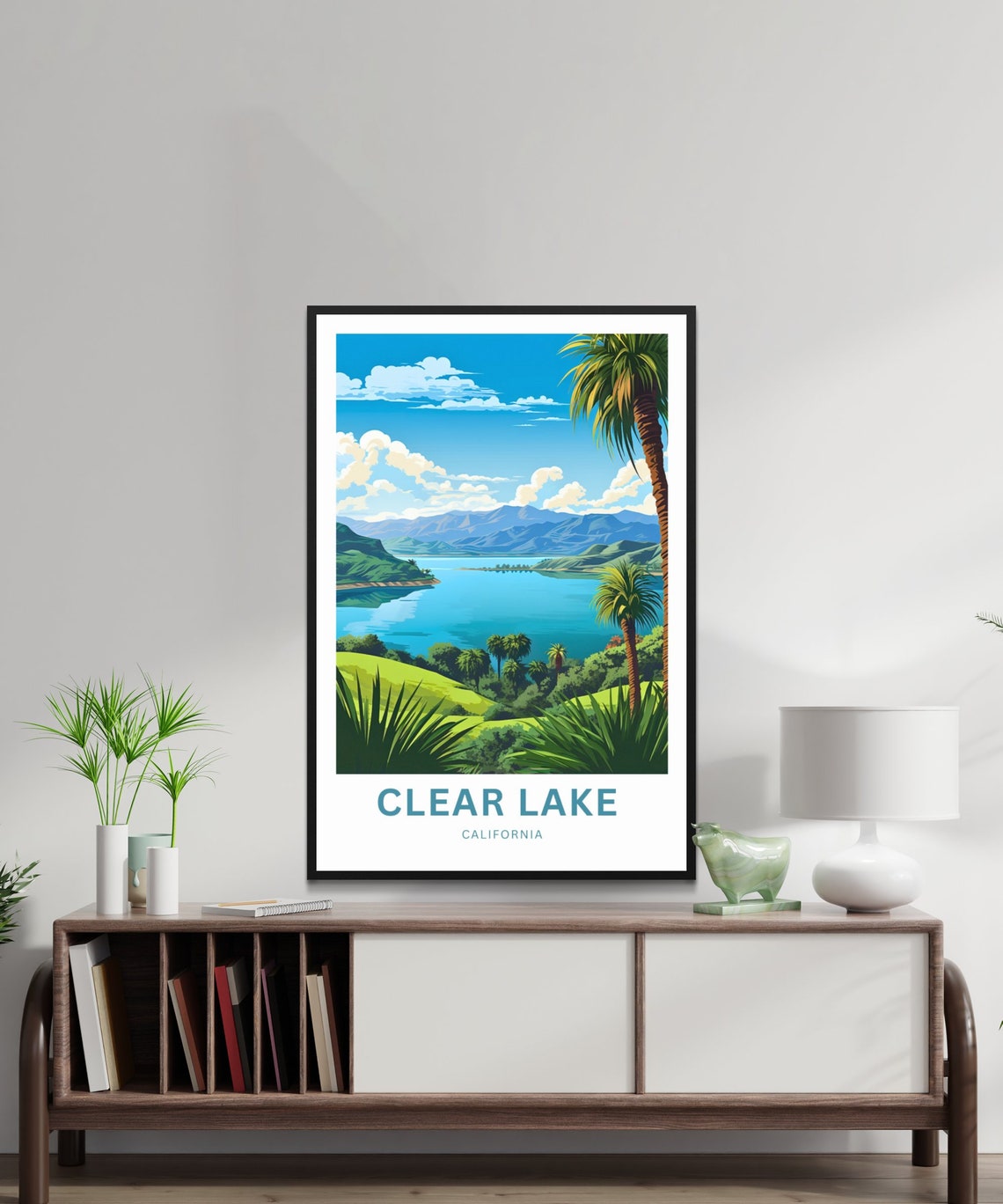 Clear Lake California Lakeside Palms Hillside Scenic View Poster - Image 2