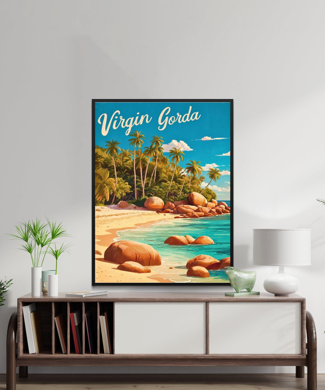 Virgin Gorda Palm Tree Beach Tropical Vintage Island Travel Poster - Image 3