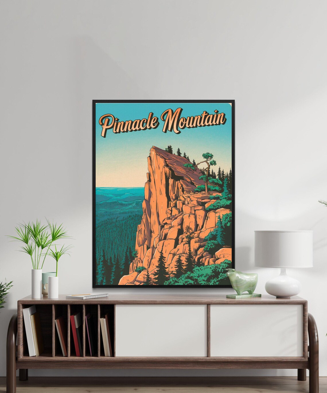Pinnacle Mountain Retro Cliff Summit Vintage Style Travel Poster - Image 3