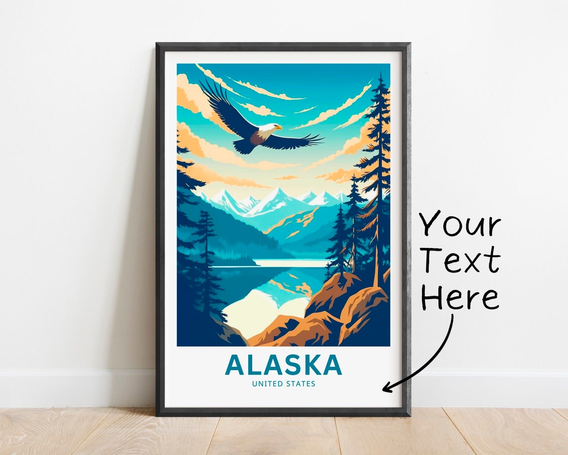 Personalized Alaska Bald Eagle Mountain Lake Wildlife Travel Poster