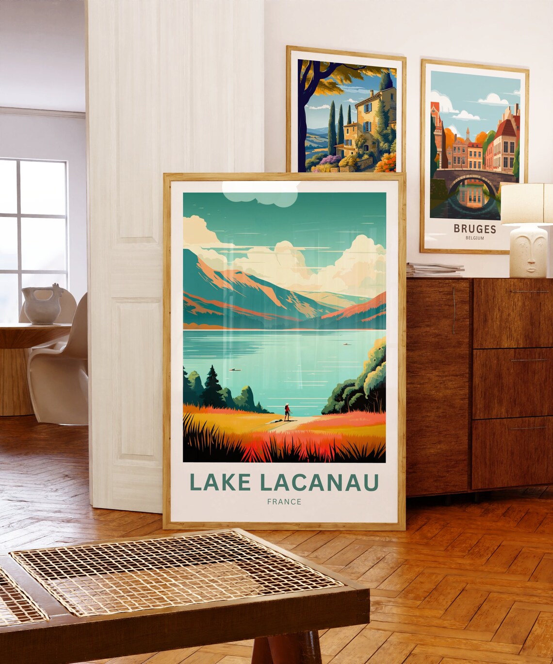 Lake Lacanau France Lone Walker Orange Hills Lakeside Poster - Image 5