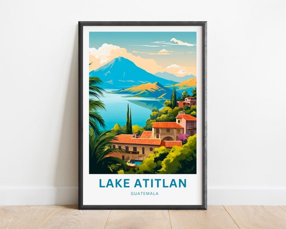 Lake Atitln Travel Print Lake Atitln Poster Guatemala Wall Art Framed Present Gift Mexico Present