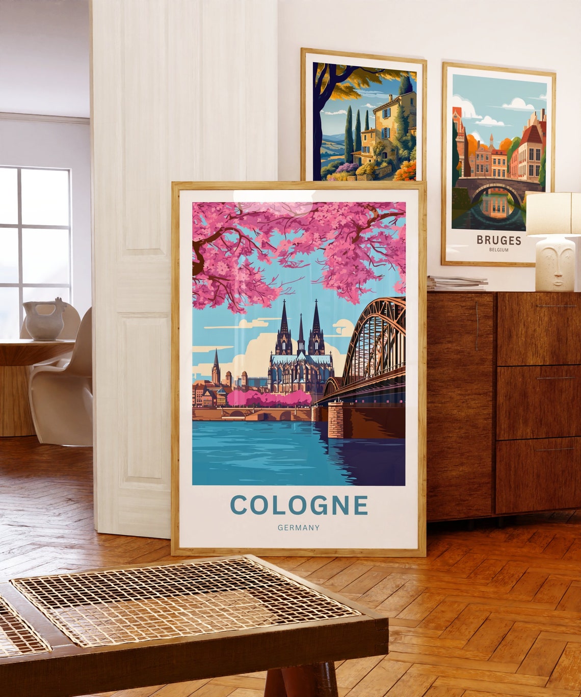 Cologne Germany Cathedral Cherry Blossom Riverside View Poster - Image 5