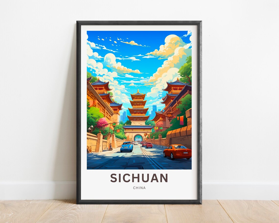 Sichuan China Travel Poster, Minimalist Art Print