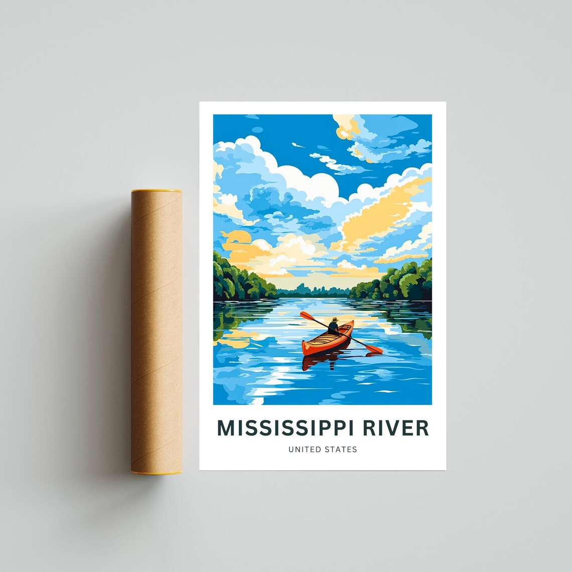Mississippi River Sunset Kayak Scene Vintage American Travel Poster - Image 4