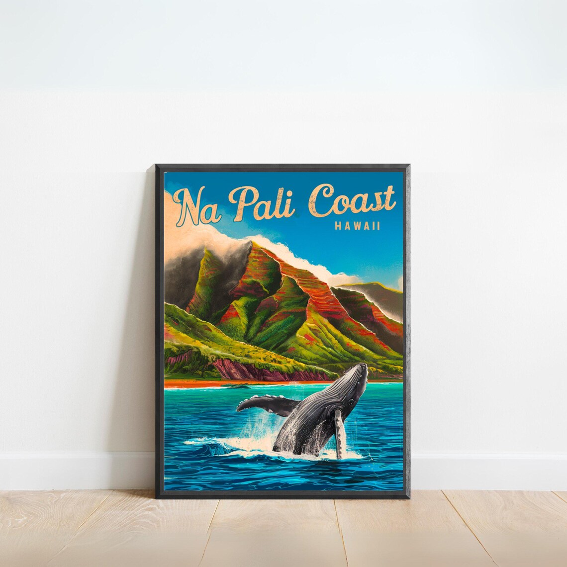 Na Pali Coast Vintage Travel Poster, Hawaii Travel Art