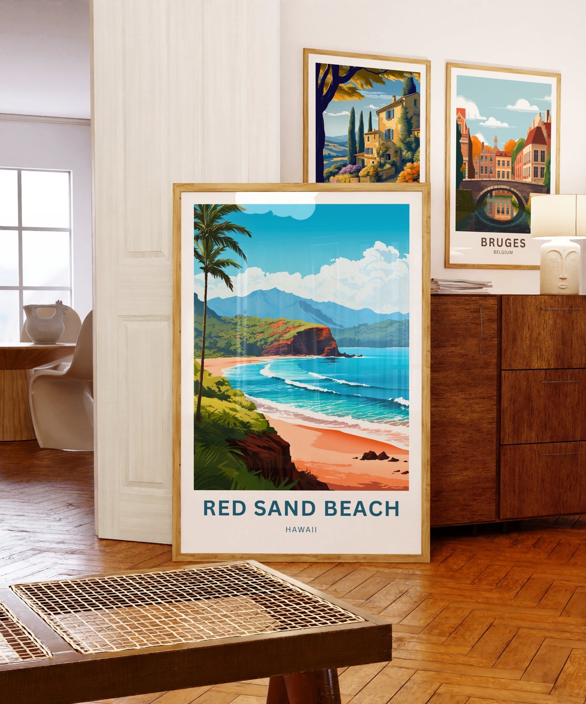Red Sand Beach Hawaii Lone Palm Orange Sand Cove Customizable Poster - Image 5