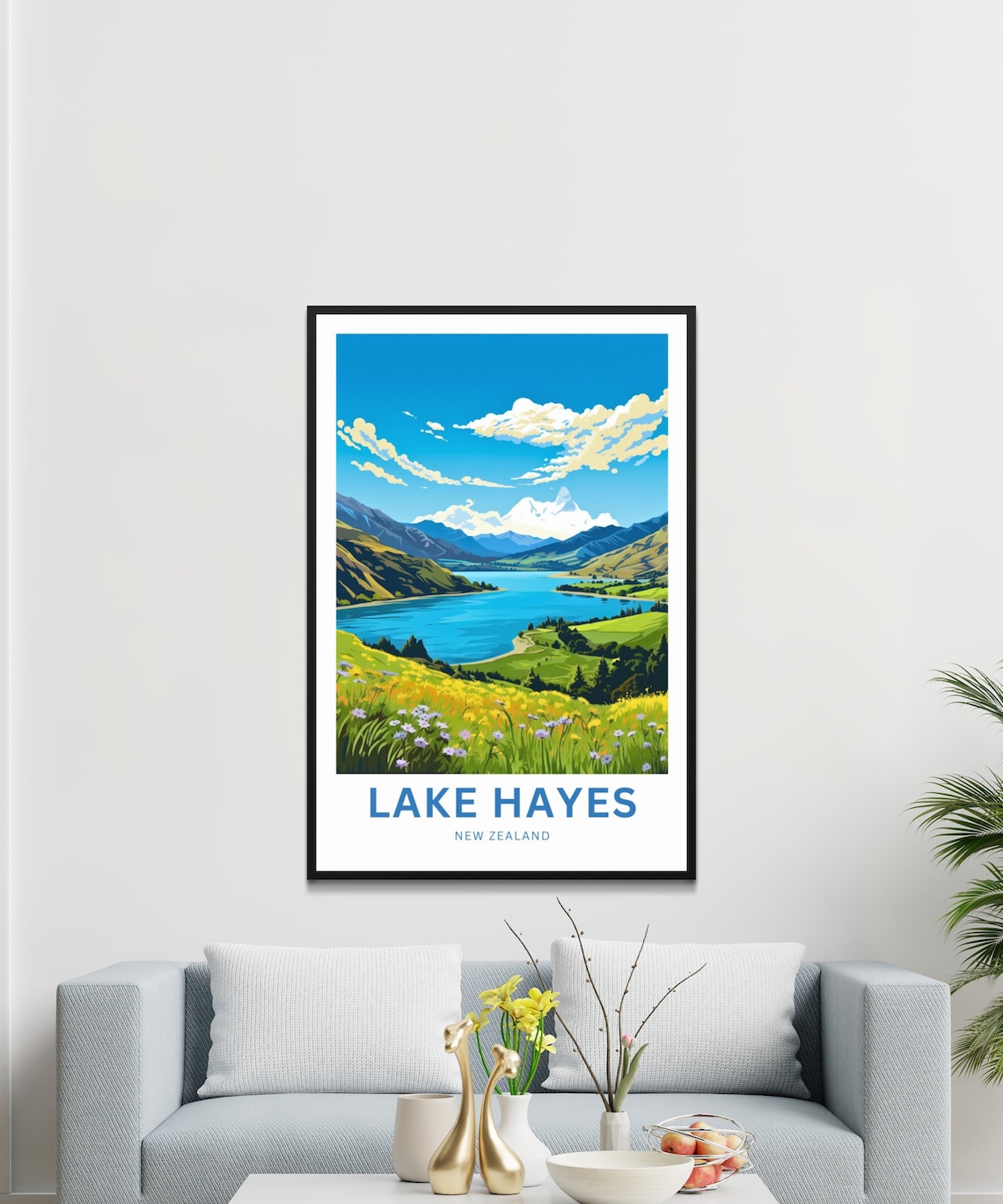 Lake Hayes New Zealand Snowcapped Peak Alpine Meadow Poster Art - Image 3