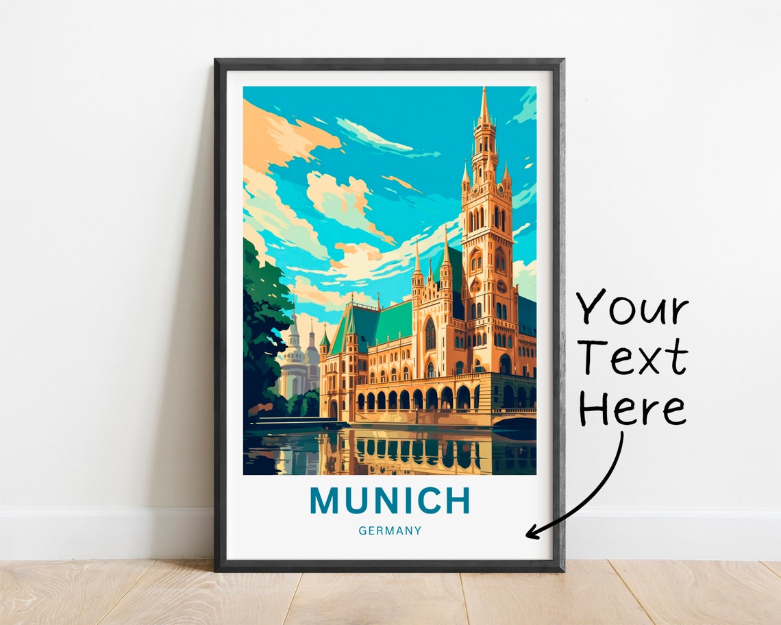 Munich Germany Gothic City Hall Water Reflection Scenic Poster - Image 3