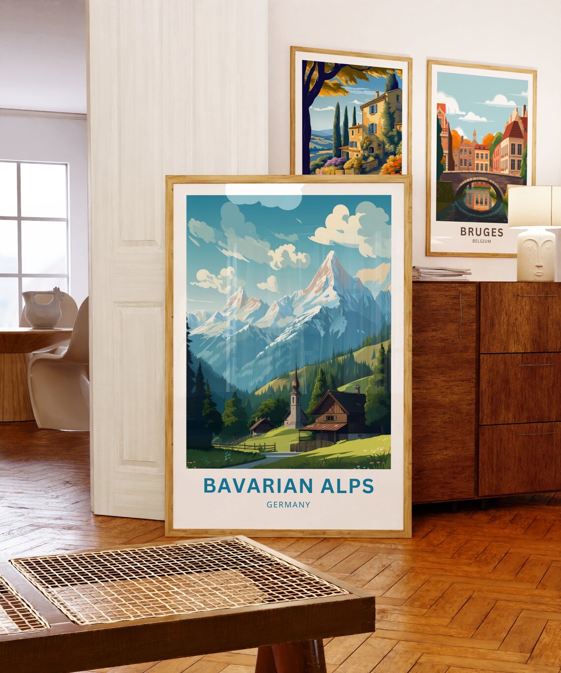 Bavarian Alps Germany Snowy Peak Mountain Village Travel Poster - Image 5