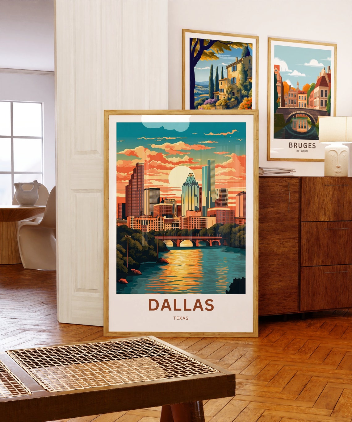Personalized Dallas Texas Skyline Sunset Bridge Travel Poster - Image 5