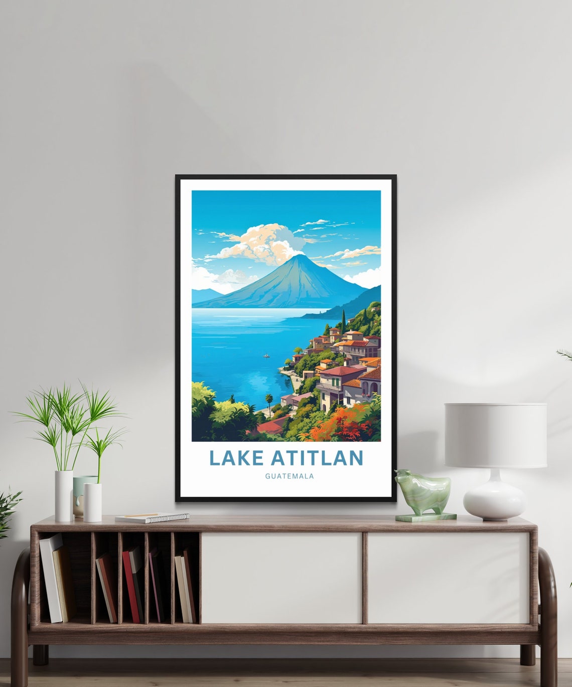 Personalized Lake Atitlan Guatemala Volcano and Lakeside Town Poster - Image 2