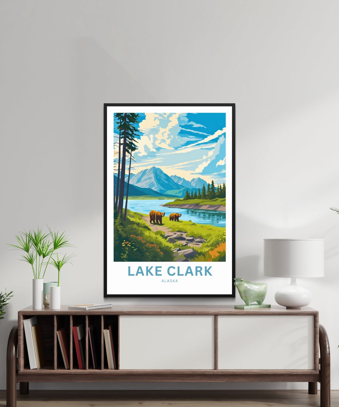 Lake Clark Alaska Bears Lakeside Wildlife Personalized Poster - Image 3