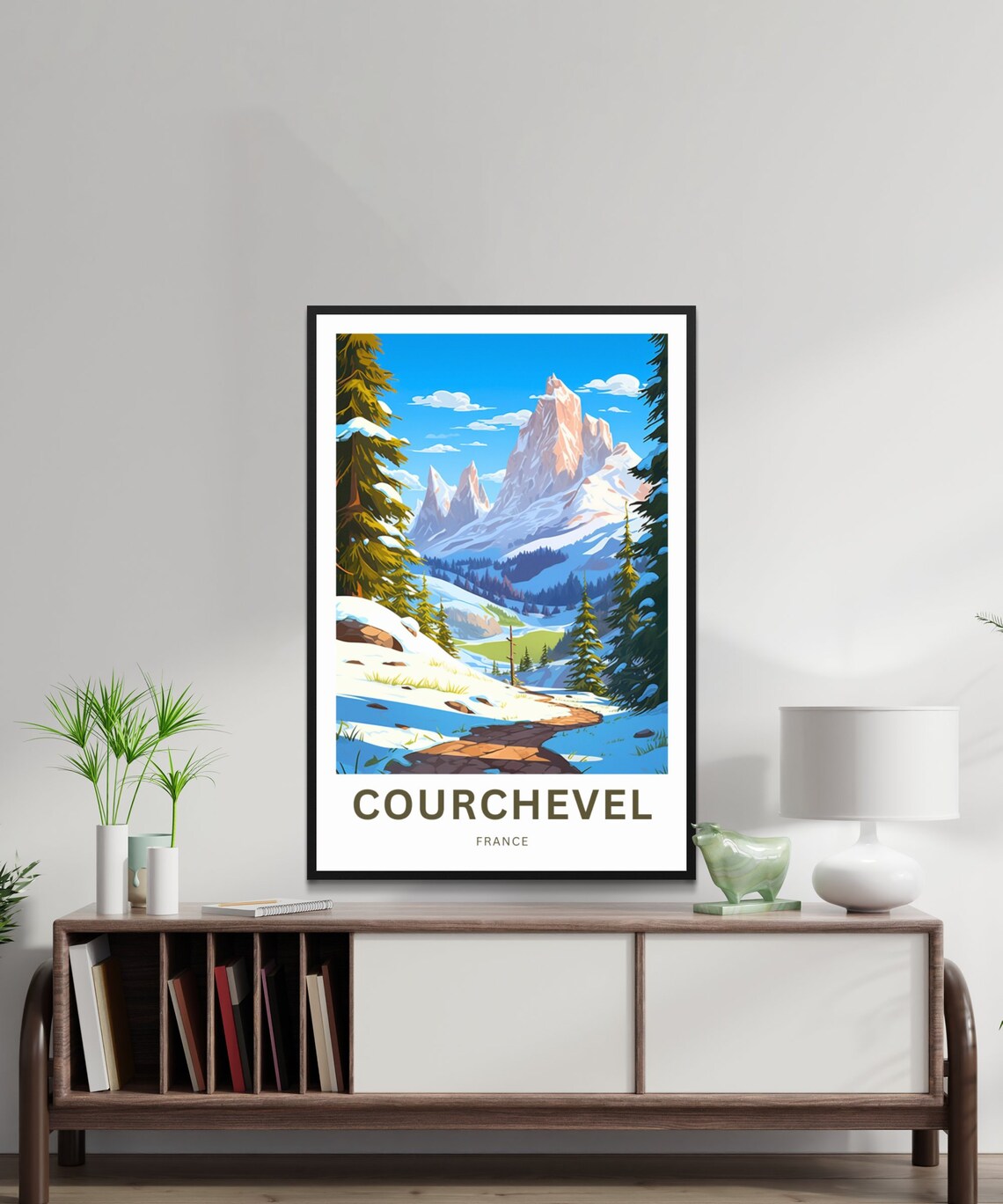 Courchevel France Snowy Alpine Trail Vintage Retro Travel Poster - Image 2
