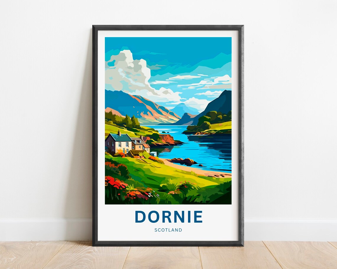 Dornie Scotland Lochside Cottages Blue Water Mountain View Poster