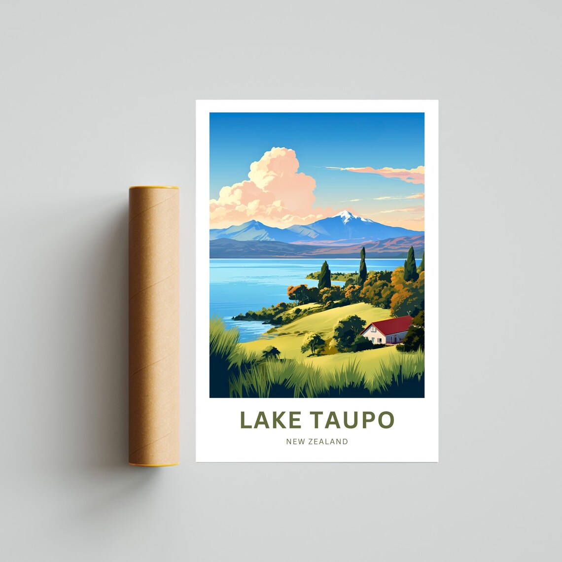 Lake Taupo New Zealand Snowcapped Peak and Lakeside Meadow Poster - Image 4