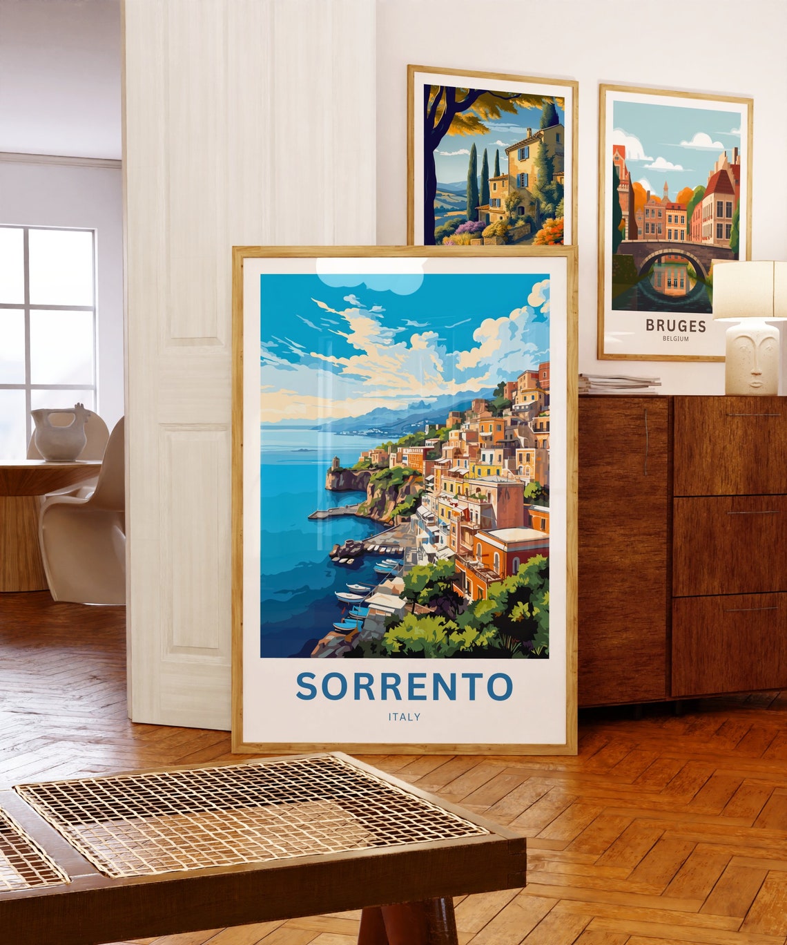 Sorrento Italy Cliff Buildings Turquoise Sea Boats View Poster - Image 5