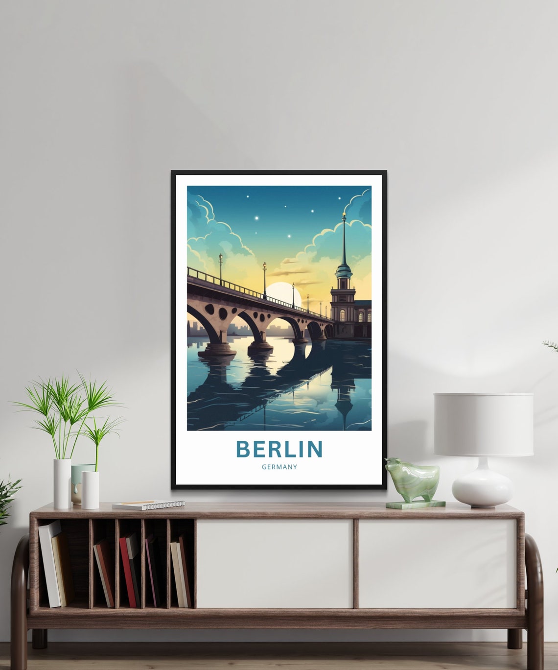 Berlin Germany Sunset Bridge River Tower Silhouette Travel Poster - Image 2
